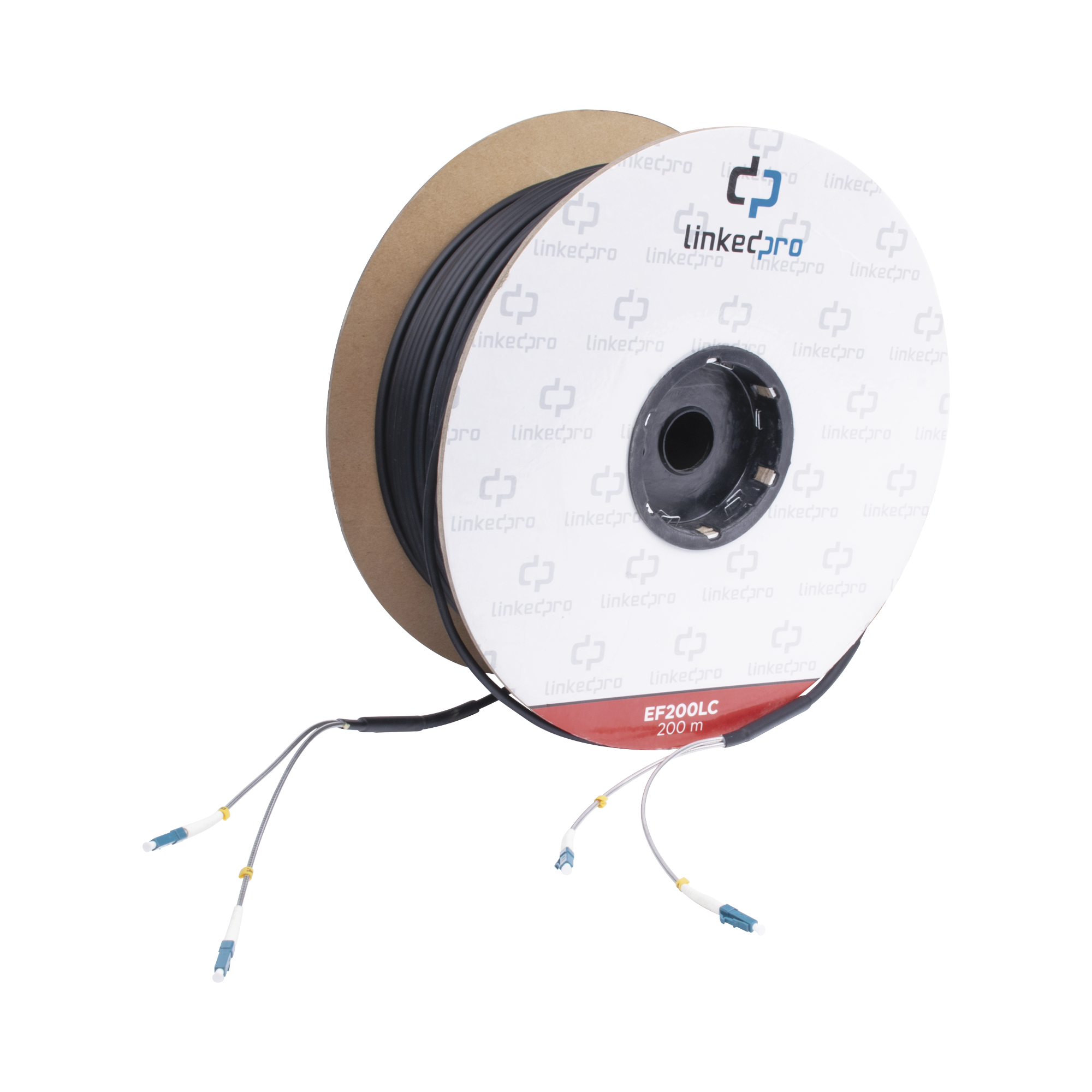 Carrete de Fibra Óptica Monomodo con conectores LC-LC Duplex, Reforzada con Kevlar, de 200 metros Carrete de Fibra Óptica Monomodo con conectores LC-LC Duplex, Reforzada con Kevlar, de 200 metros